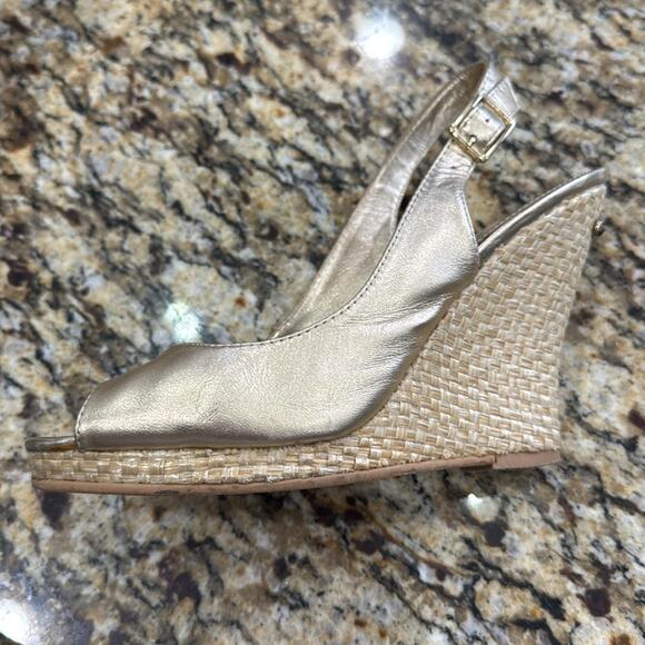 Lilly Pulitzer Kristin Slingback Wedge Sandal Gold Peep-Toe Slingback Heels - Picture 11 of 12